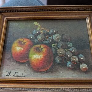 Framed Still Life Painting with Apples and Grapes